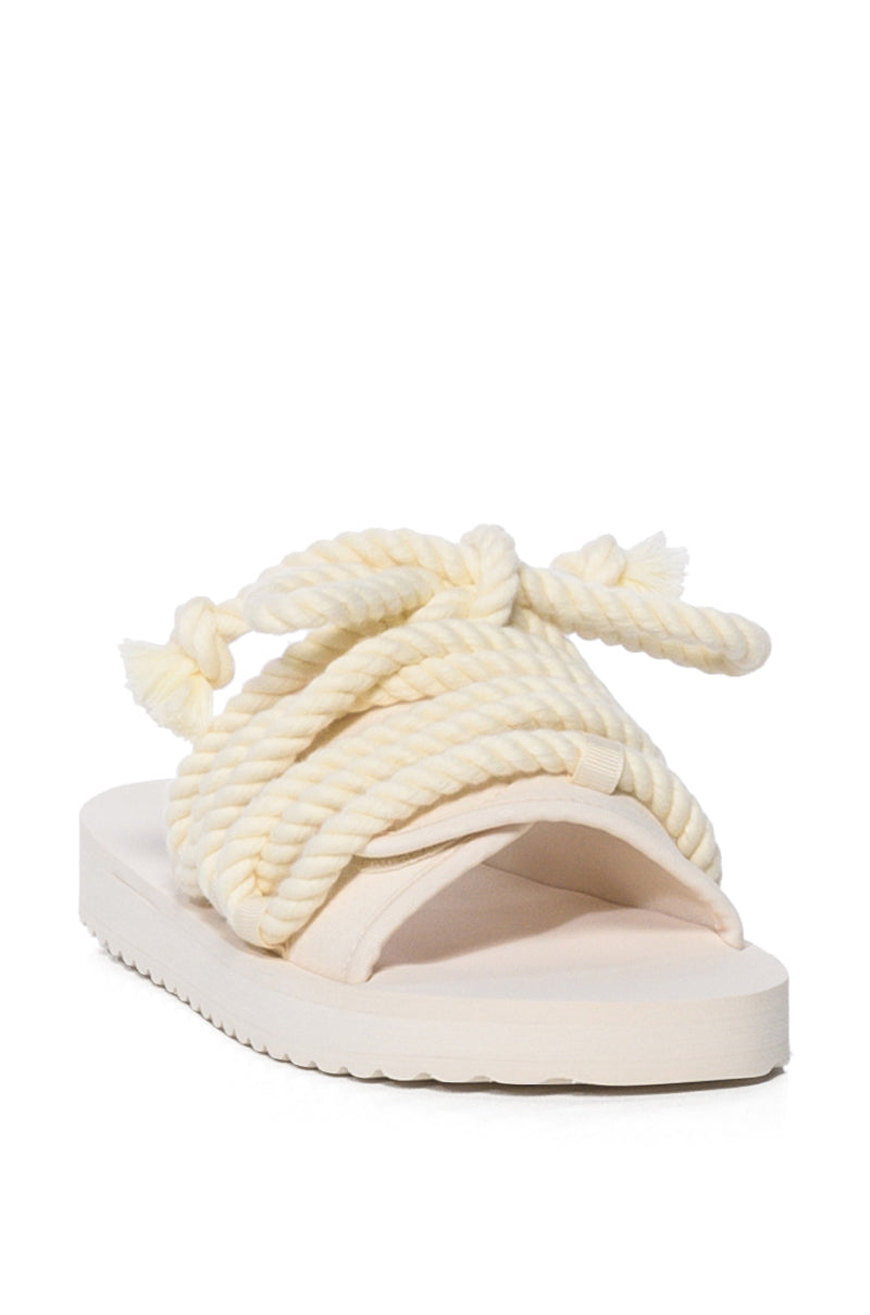 Back View Azalea Wang Vicki Rope Decor Flat Sandal In Bone