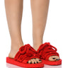 Front View Azalea Wang Vicki Rope Decor Flat Sandal In Red