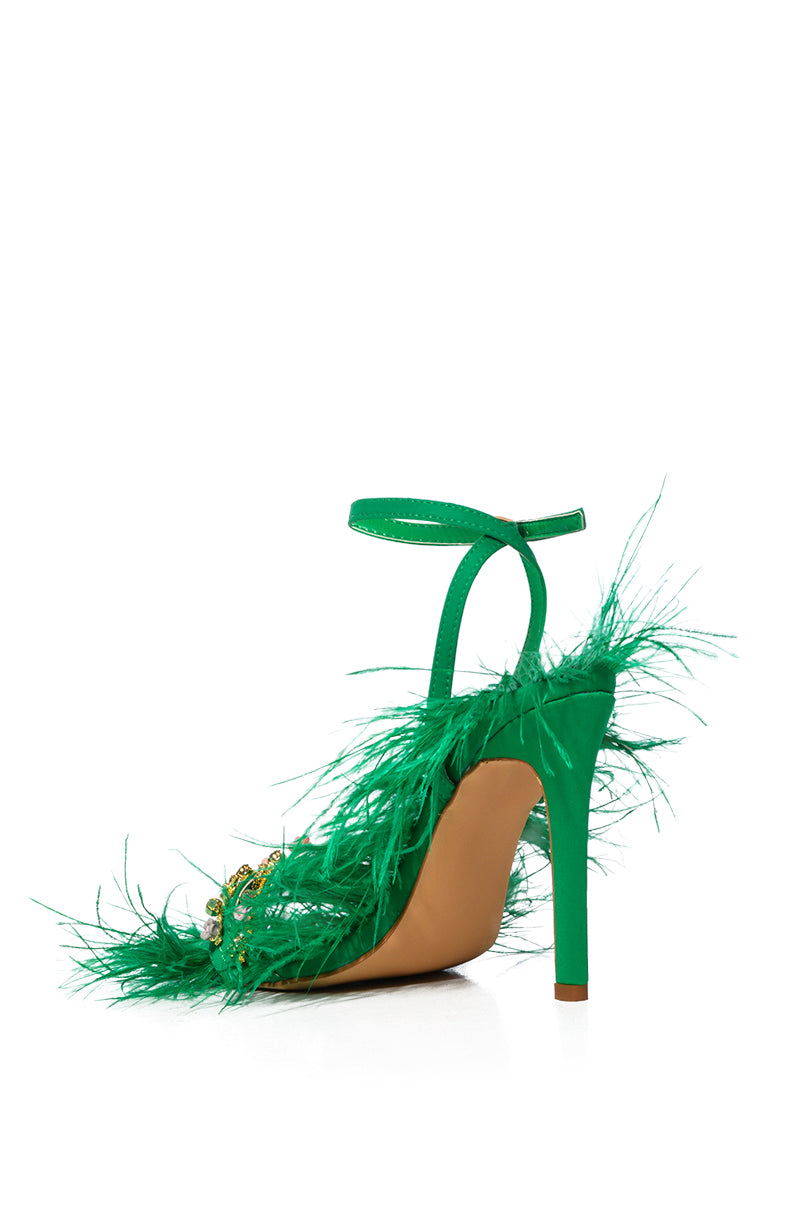 Detail View Azalea Wang Villie Feather Sandal In Green