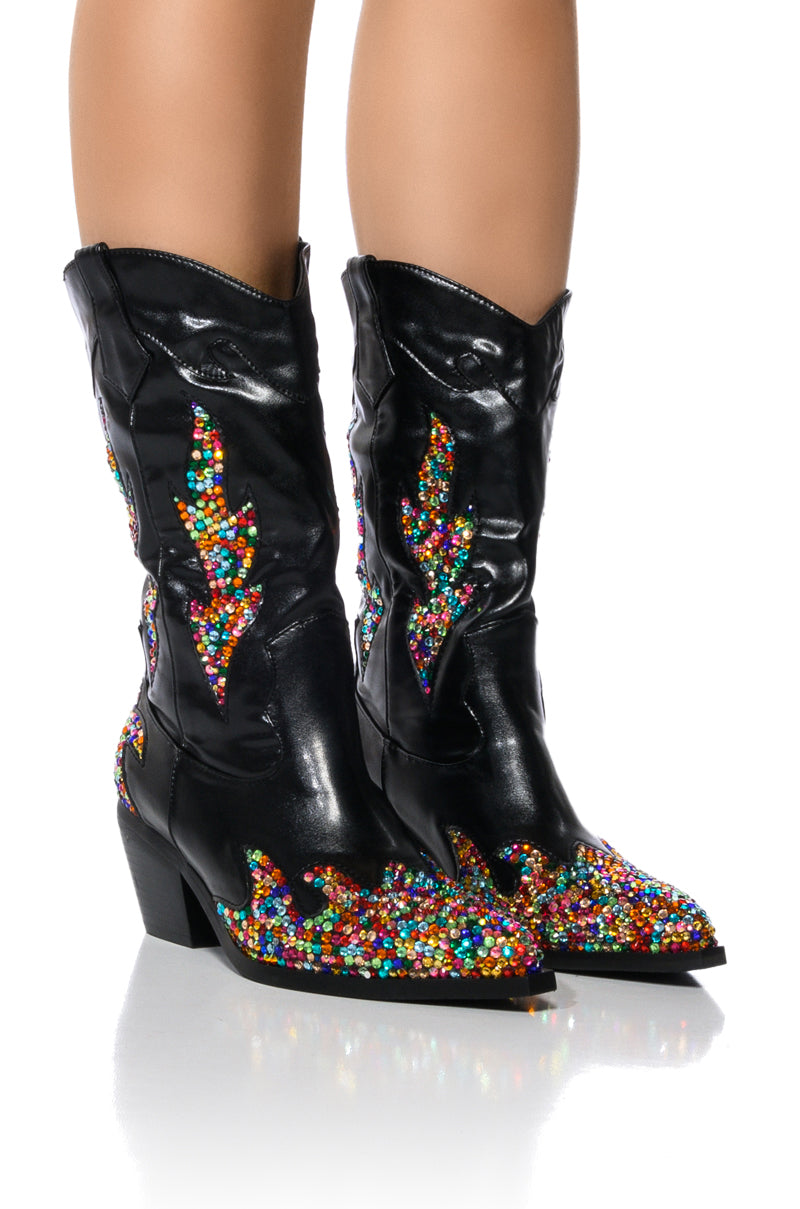 Front View Azalea Wang Vinny Embellished Western Bootie