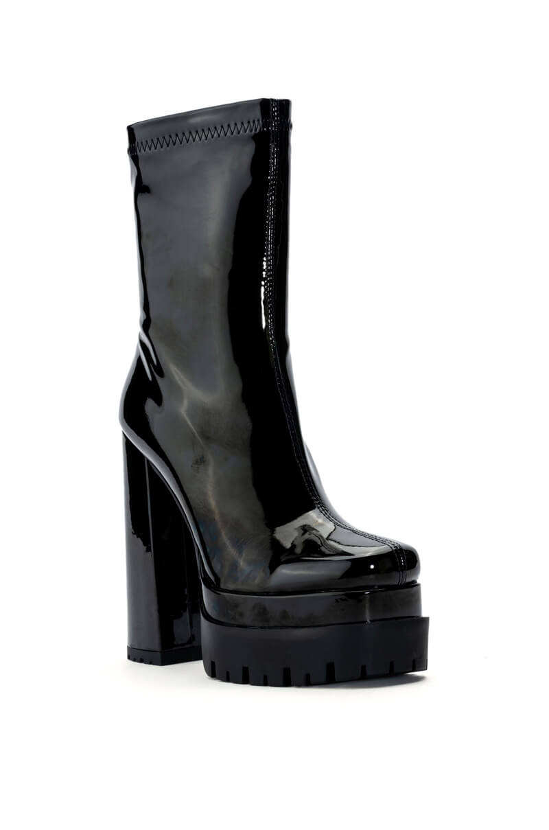 Side View Azalea Wang Viper Patent Bootie In Black