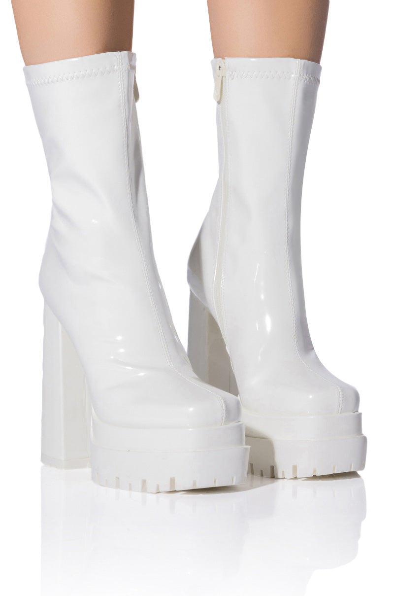 Front View Azalea Wang Viper Patent Bootie In White