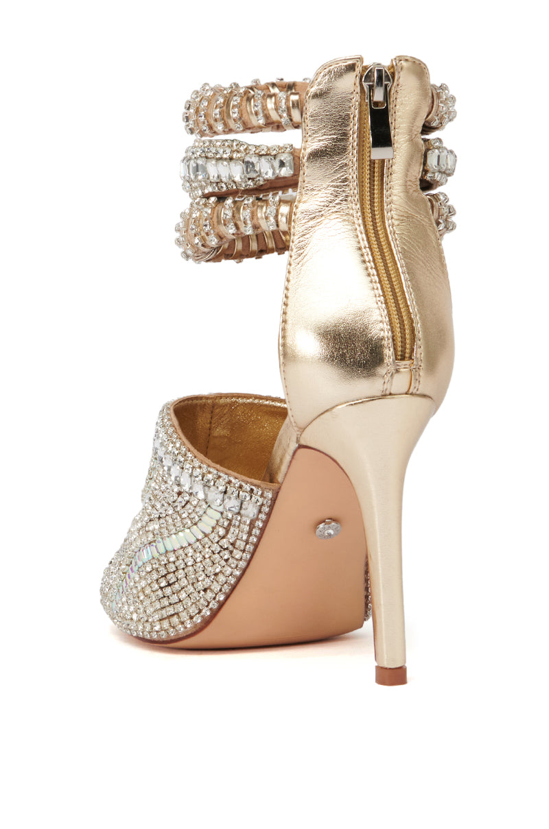 Detail View Azalea Wang Waikiki Gold Sandal With Rhinestone Embellishments 6