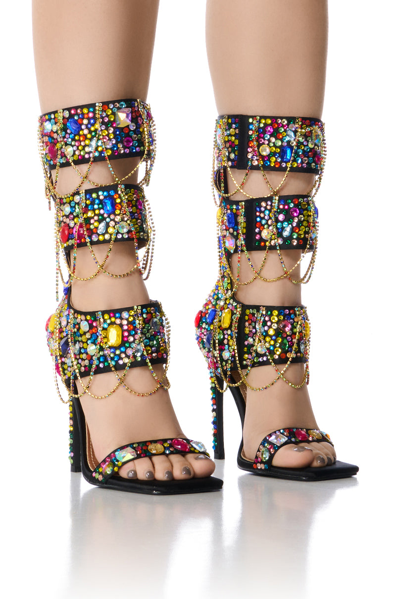 Front View Azalea Wang Warhol Multi Embellished Sandal