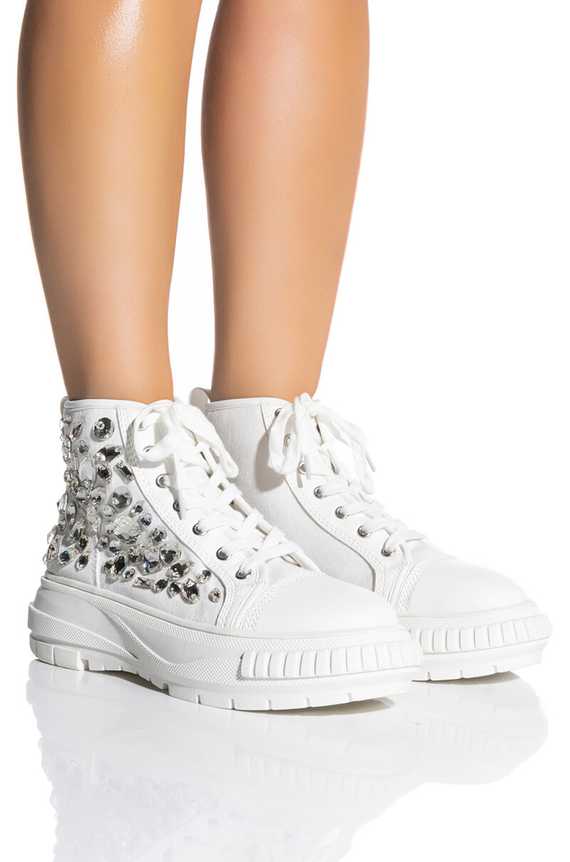 Front View Azalea Wang Wavering Glass Flat Sneaker In White