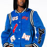 Front View Azalea Wang Welcome Back Teddy Varsity Jacket