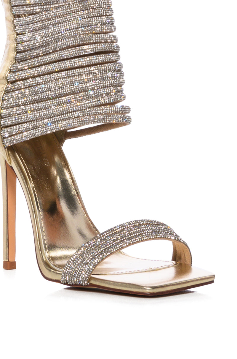 Full View Azalea Wang What You Are Rhinestone Embellished Strappy Sandal In Gold 4