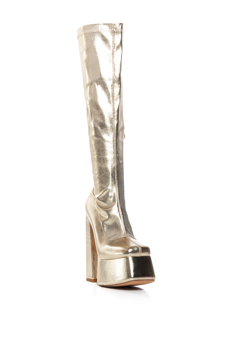 Back View Azalea Wang Whisker Metallic Gold Chunky Boot 2