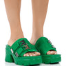 Front View Azalea Wang Wicker Slip On Mule In Green