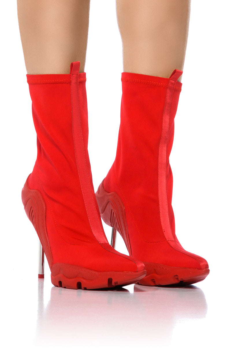 Front View Azalea Wang Wilber Bootie With Stretch Neoprene In Red