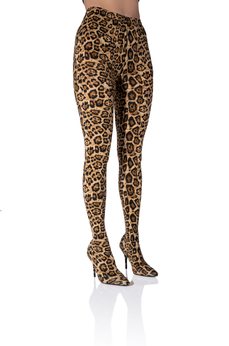 Front View Azalea Wang Wild Side Leopard Print Pant Boots