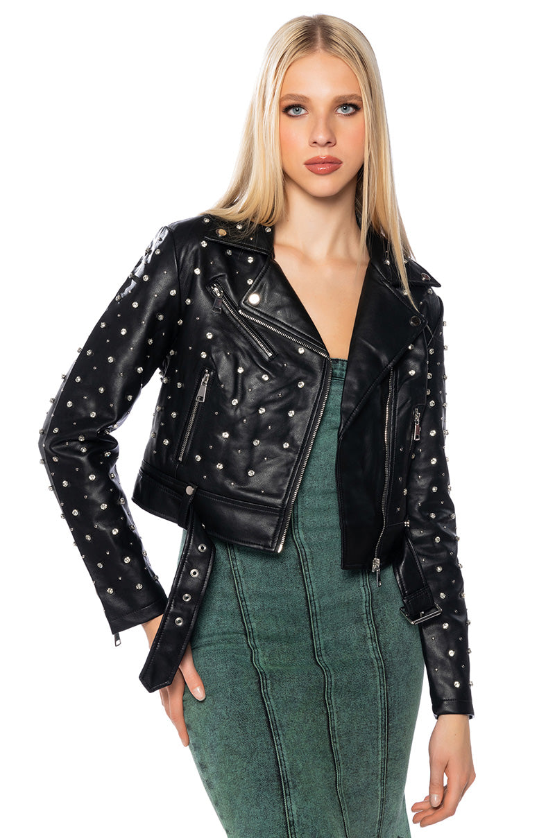Front View Azalea Wang Wren Embellished Moto Jacket