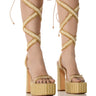 Front View Azalea Wang Wylie Beige With Gold Chain Platform Sandal