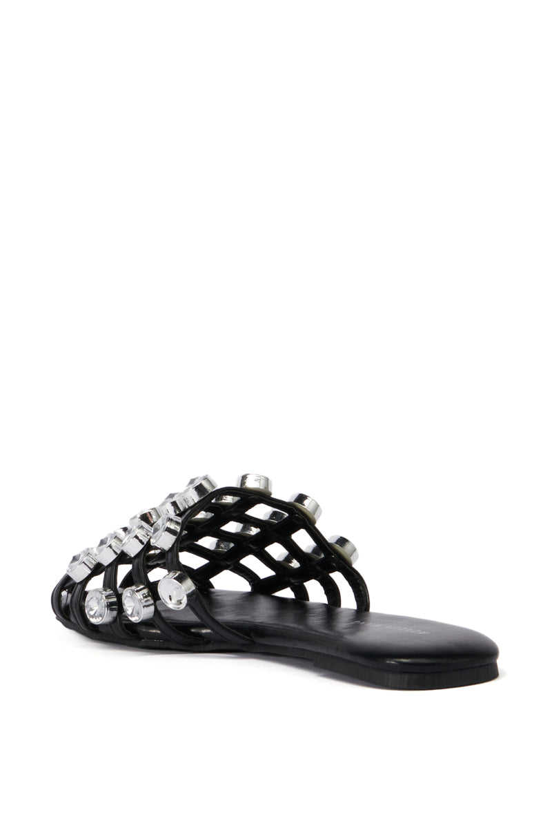 Full View Azalea Wang Xeres Gem Embellished Flat In Black