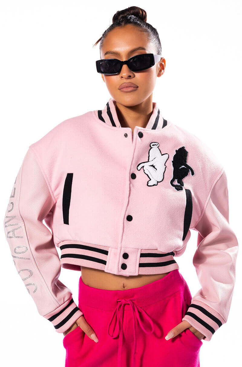 Y2K VARSITY BOMBER WITH TRAMP STAMP view 0