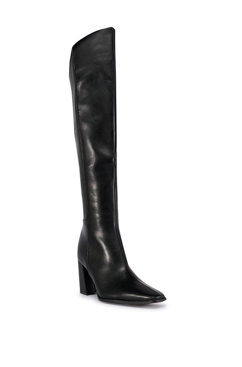 Back View Azalea Wang Yahya Black Asymmetrical Topline Boot