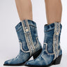 Front View Azalea Wang Yannic Denim Rhinestone Western Bootie