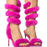 Front View Azalea Wang Yaseen Faux Fur Coil Wrap Stiletto Sandal In Pink