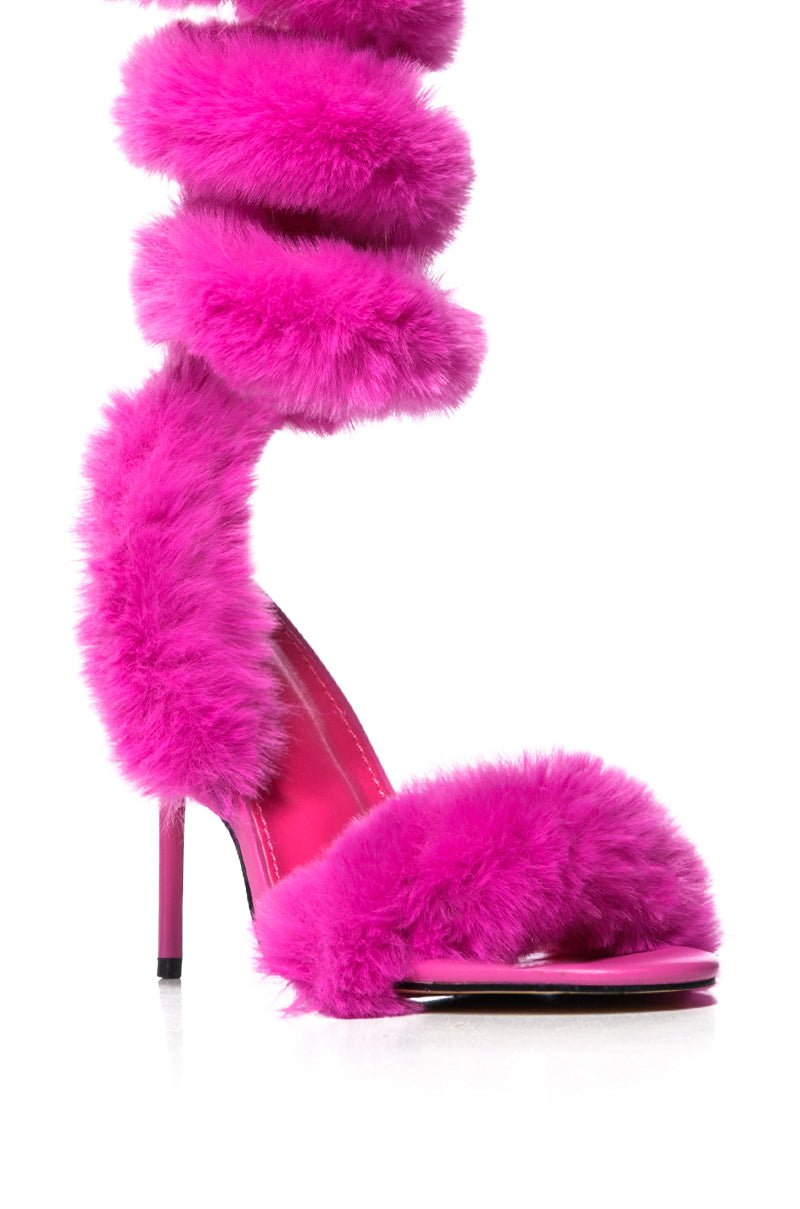 Full View Azalea Wang Yaseen Faux Fur Coil Wrap Stiletto Sandal In Pink