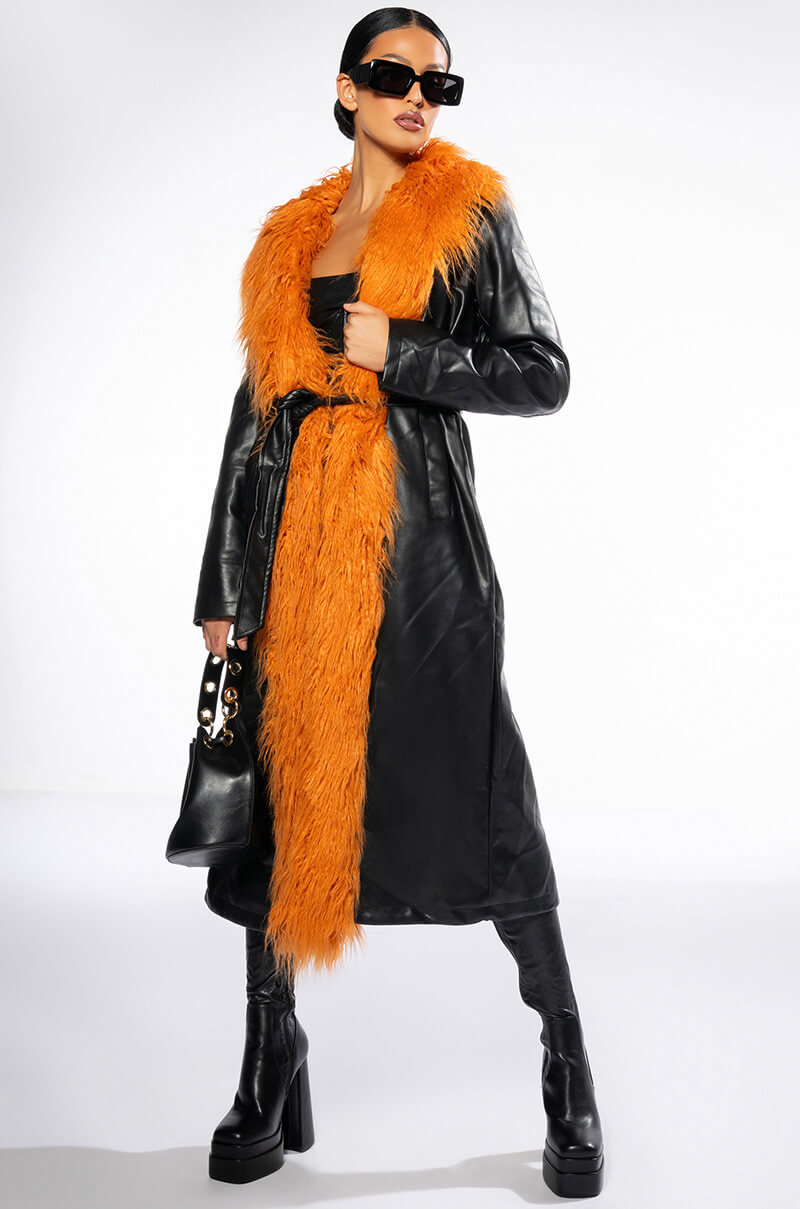 AZALEA WANG YAZ PLEATHER TRENCH WITH FAUX FUR view 0