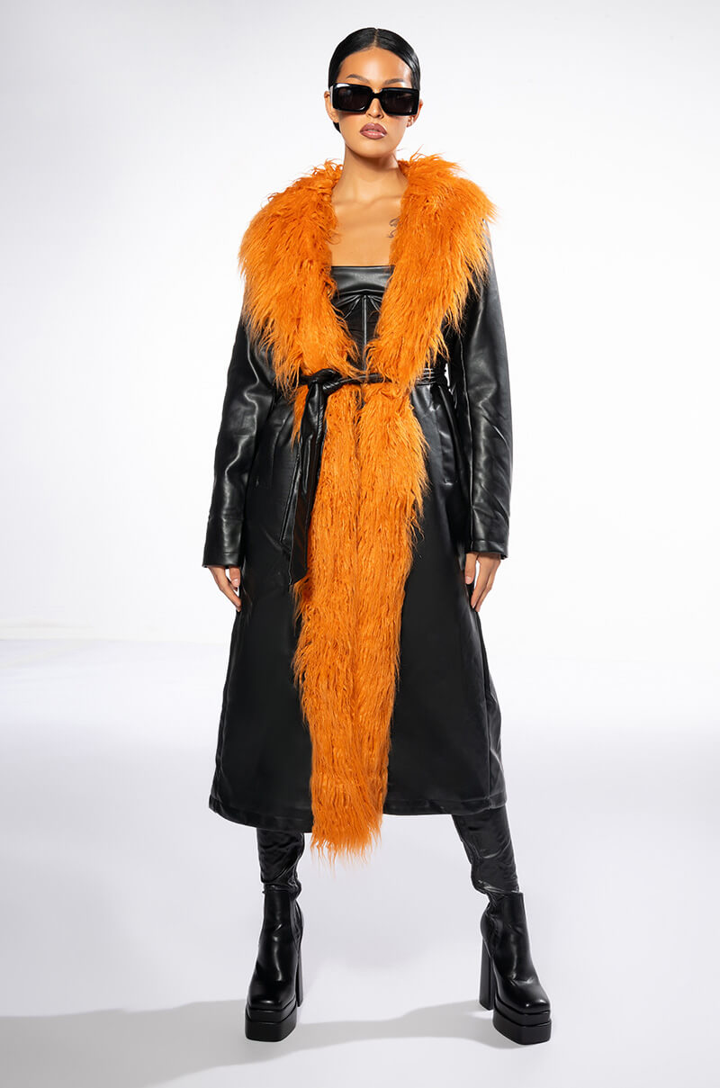 Back View Azalea Wang Yaz Pleather Trench With Faux Fur