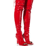 Front View Azalea Wang Yori Sexy Patent Open Toe Boot In Red