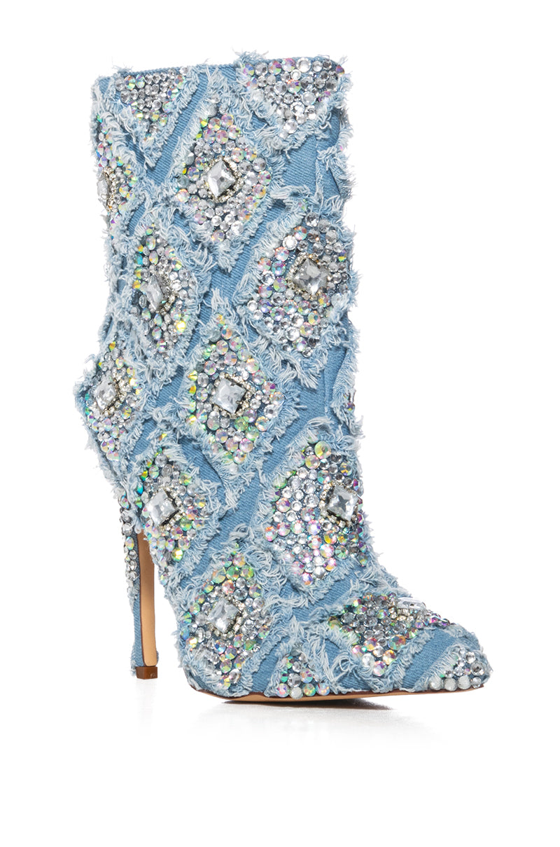 Back View Azalea Wang Yosha Denim Embellished Bootie
