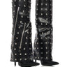 Front View Azalea Wang Yoshino Fold Over Faux Leather Stiletto Studded Boot In Black