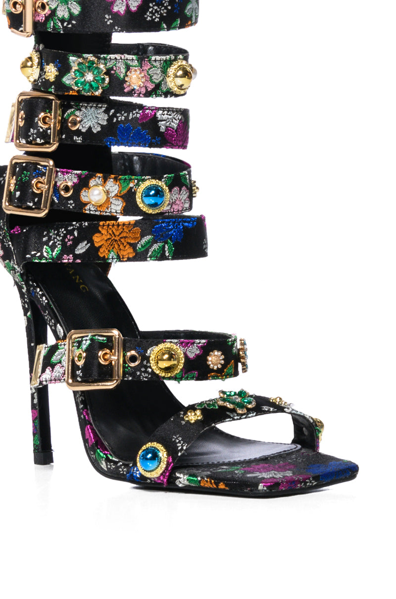 Full View Azalea Wang Your Honor Brocade Embellished Gladiator Sandal In Black