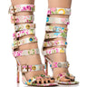 Front View Azalea Wang Your Honor Brocade Embellished Gladiator Sandal In Bone
