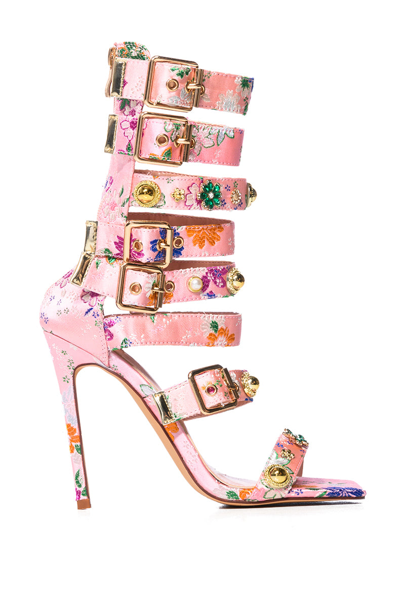 Side View Azalea Wang Your Honor Brocade Embellished Gladiator Sandal In Pink