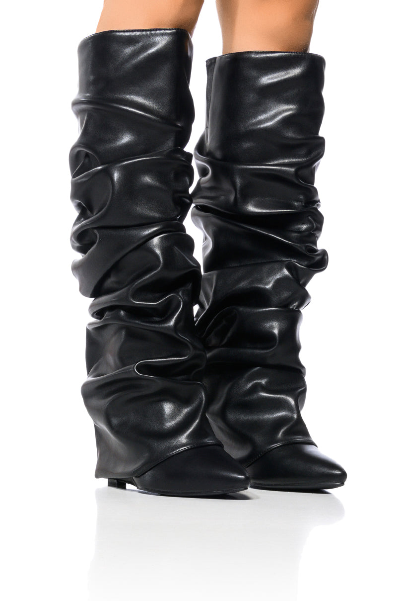 AZALEA WANG ZUMMA BLACK RUCHED WEDGE BOOT view 0