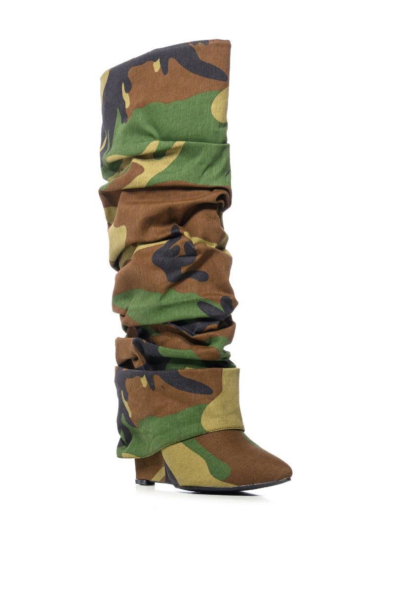 Back View Azalea Wang Zumma Camo Ruched Wedge Boot
