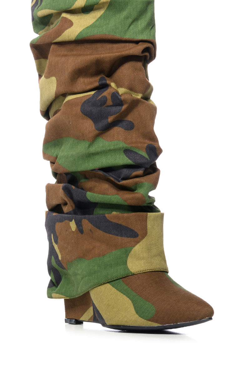 Full View Azalea Wang Zumma Camo Ruched Wedge Boot