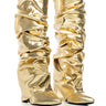 Front View Azalea Wang Zumma Gold Ruched Wedge Boot