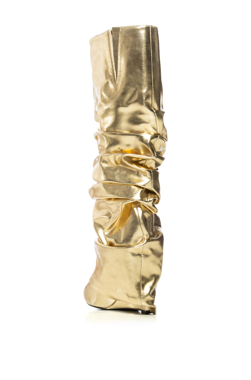Detail View Azalea Wang Zumma Gold Ruched Wedge Boot
