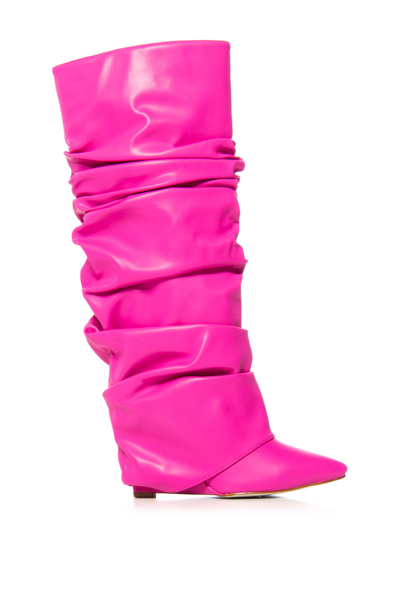 Side View Azalea Wang Zumma Pink Ruched Wedge Boot