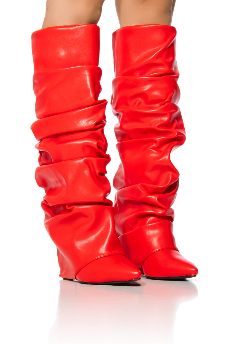 AZALEA WANG ZUMMA RED RUCHED WEDGE BOOT view 0