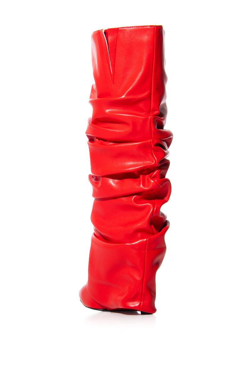 Detail View Azalea Wang Zumma Red Ruched Wedge Boot