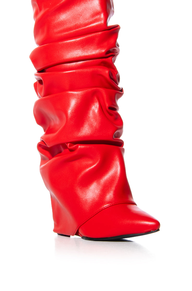 Full View Azalea Wang Zumma Red Ruched Wedge Boot