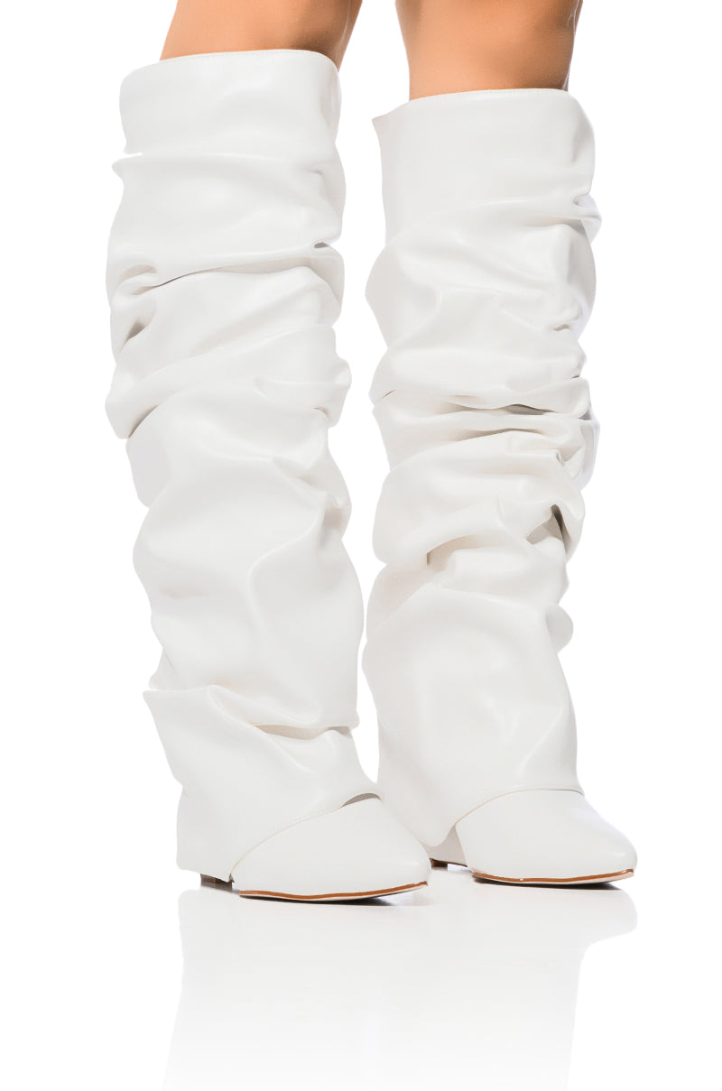 AZALEA WANG ZUMMA WHITE RUCHED WEDGE BOOT view 0