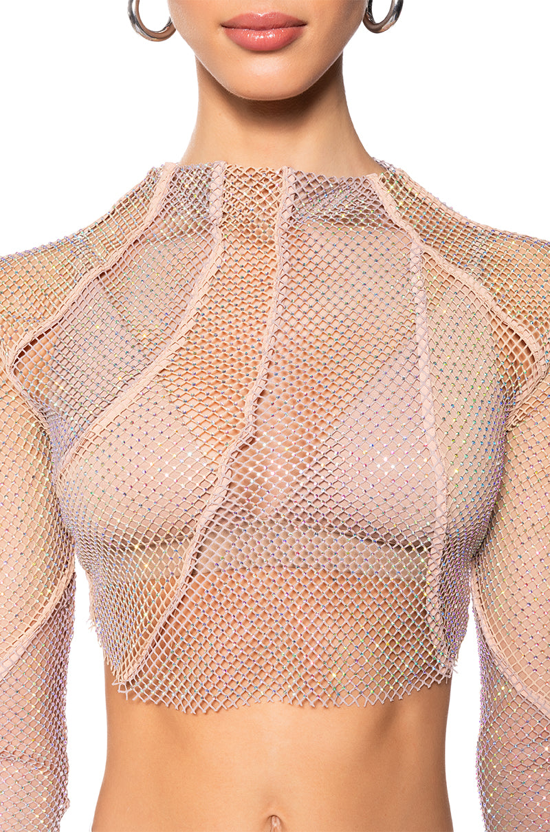 Extra View Azaria Rhinestone Mesh Top