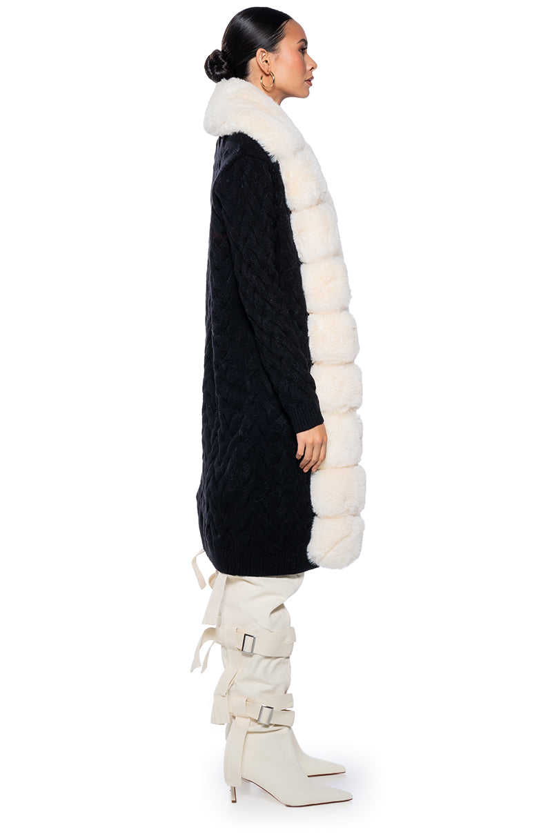 Detail View Babbs Knit Trench With Faux Fur Lining