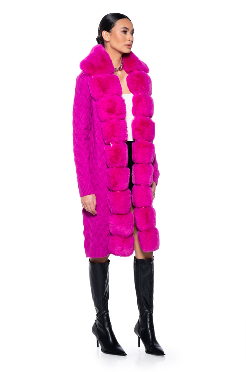 Back View Babbs Knit Trench With Faux Fur Lining 2