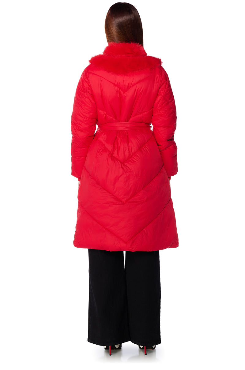 Detail View Babbs Puffer Coat With Faux Fur Trim