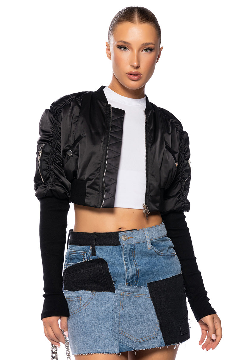 Front View Babbs Skinny Arm Bomber Jacket