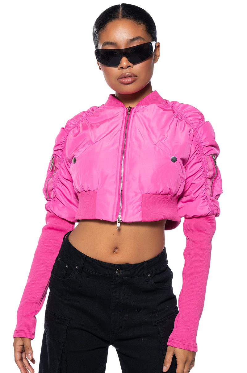 Back View Babbs Skinny Arm Bomber Jacket