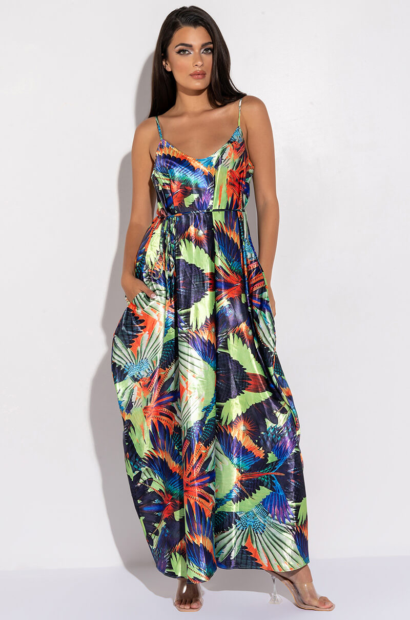 Front View Babes Of Paradise Satin Maxi Dress