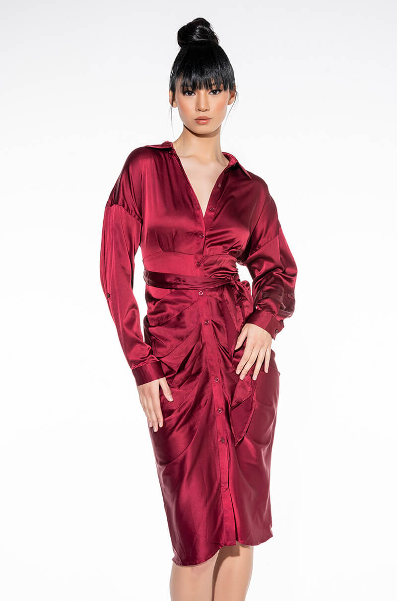 Front View Baby Come Back Button Up Midi Dress