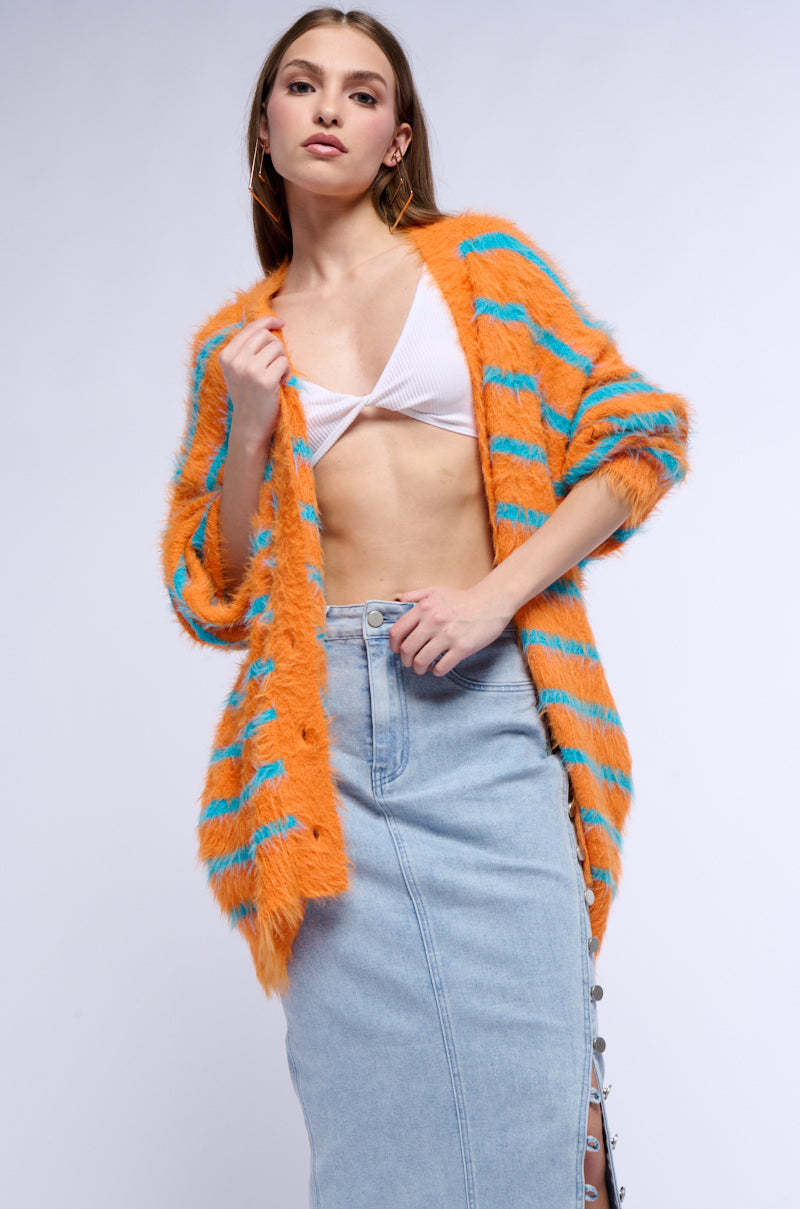Side View Baby Fresh Oversized Fuzzy Cardigan
